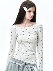 Y2k Star Angel Wing Embroidery Fitted Long-sleeve Knit Top