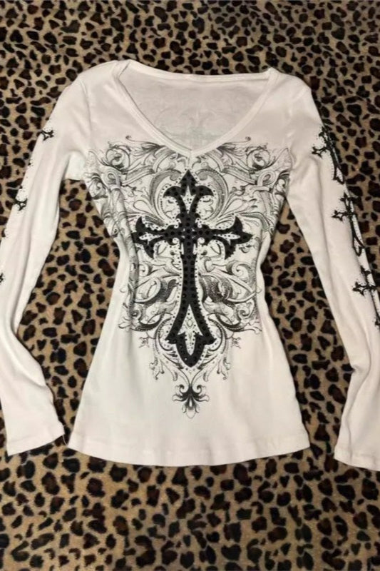 Y2K Cross Print Spicy Knit Top Main image