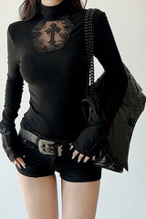 Gothic Cross Cutout Long Sleeve T-Shirt