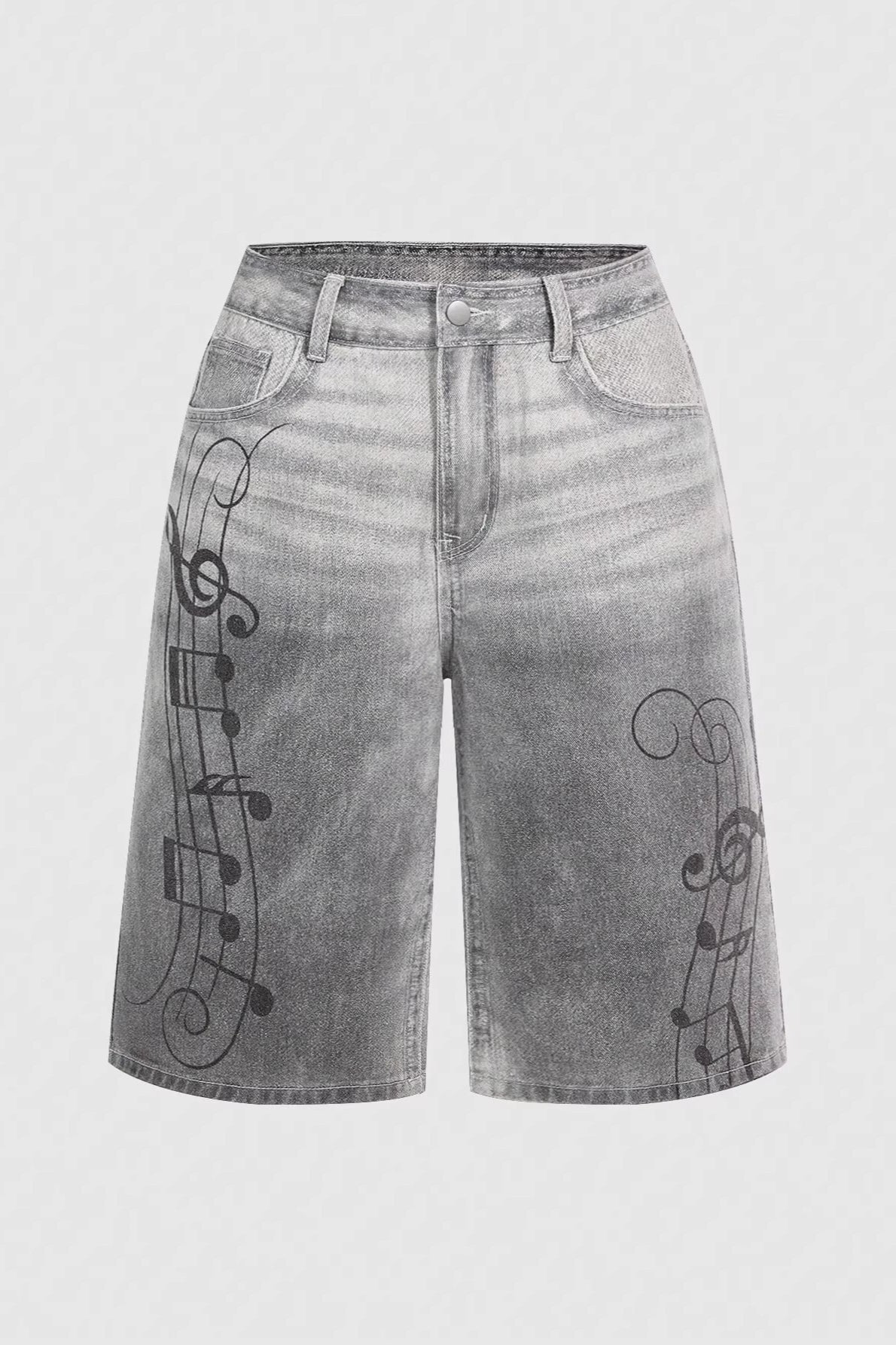 Music Note Washed Denim Bermuda Shorts Main image