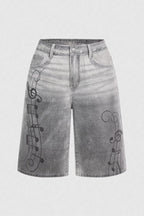 Music Note Washed Denim Bermuda Shorts