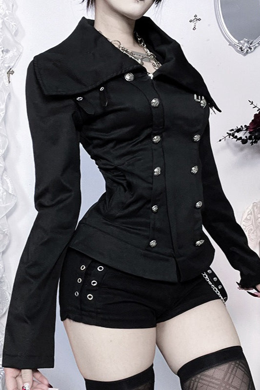 High Collar Metal Button Fitted Jacket