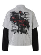 Fake Two-Piece Dark Stripe Long Sleeve Blouse