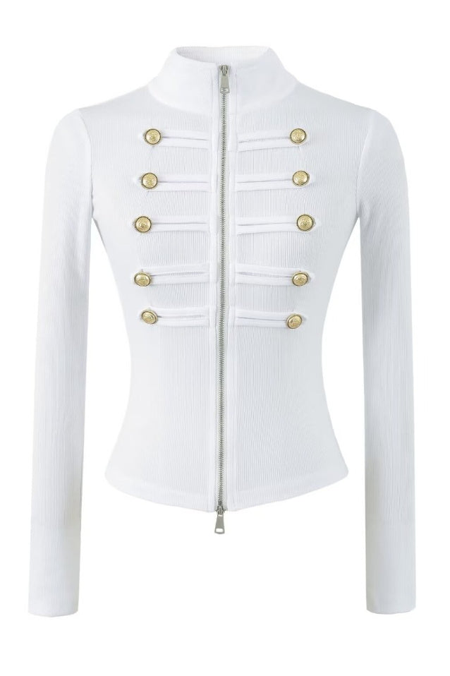 Metal Button Braided Zip Cardigans