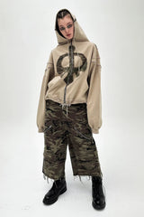 Y2K Street Style Drawstring Patch Hoodie