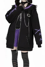 Printed Sailor Collar Oversized Jacket