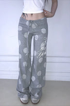 Y2K Retro Polka Dot & Letter Print Casual Pants