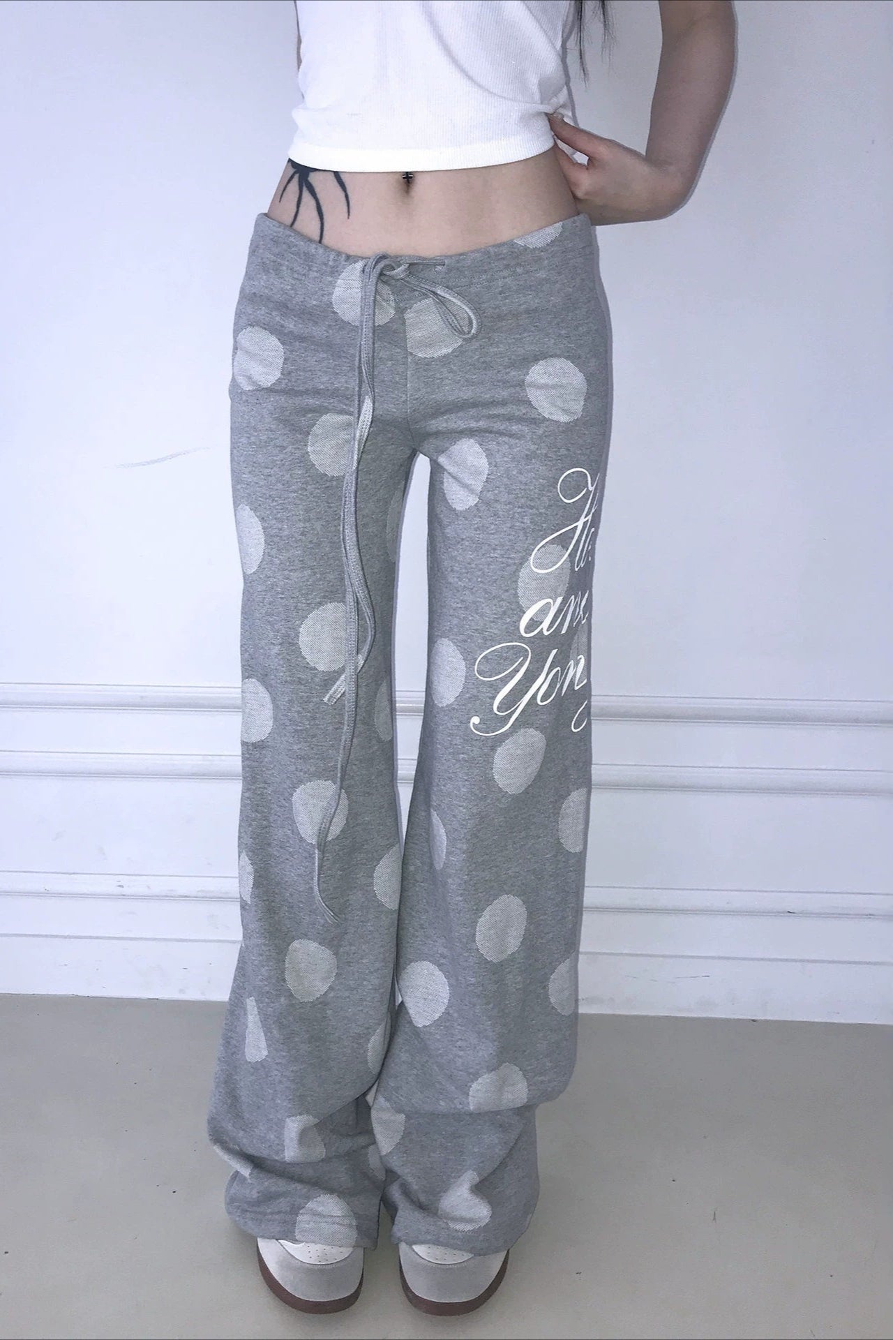 Y2K Retro Polka Dot & Letter Print Casual Pants