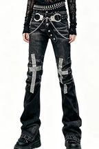 Double Waist Studded Denim Pants