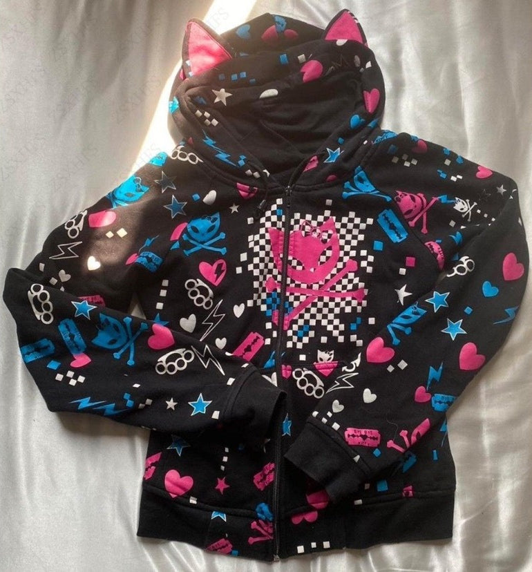 Y2K Casual Patchwork Loose Hoodie