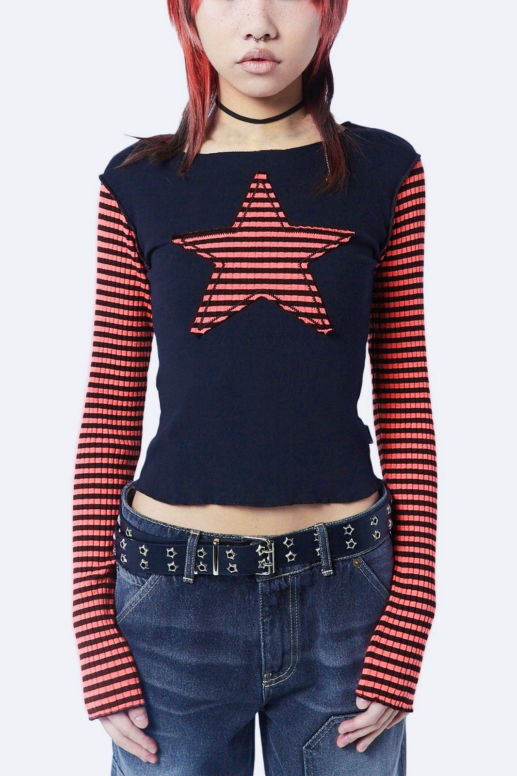 Y2K Star Stripe Embroidered T-Shirt Main image