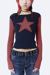 Y2K Star Stripe Embroidered T-Shirt