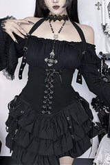 Gothic Strappy Off Shoulder Halter Blouse