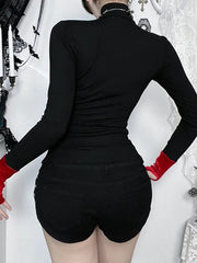 Dark Gothic Knitted Cross-paneled Long-sleeve Knit Top