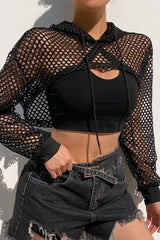 Dark Sheer Mesh Hooded Top