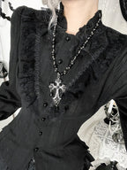 Edgy Dark Slim Long Sleeve Blouse