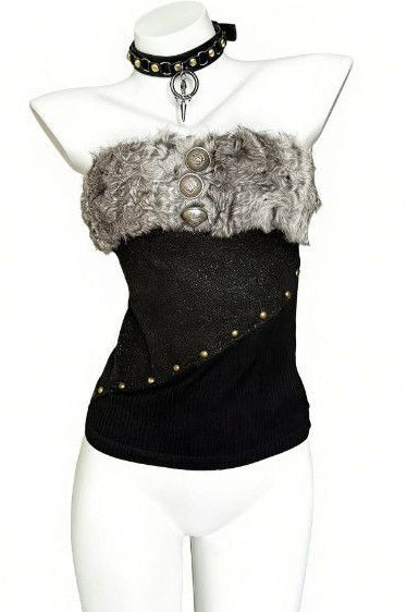 Fuzzy Button Backless Tube Top Main image