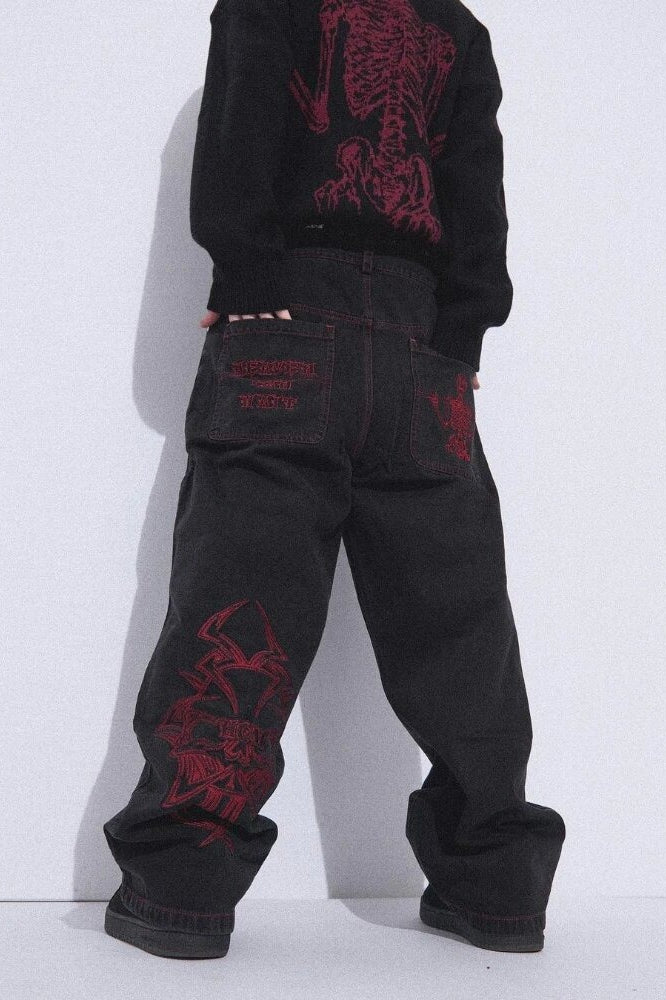 Gothic Graphic Washed Wide-Leg Jeans