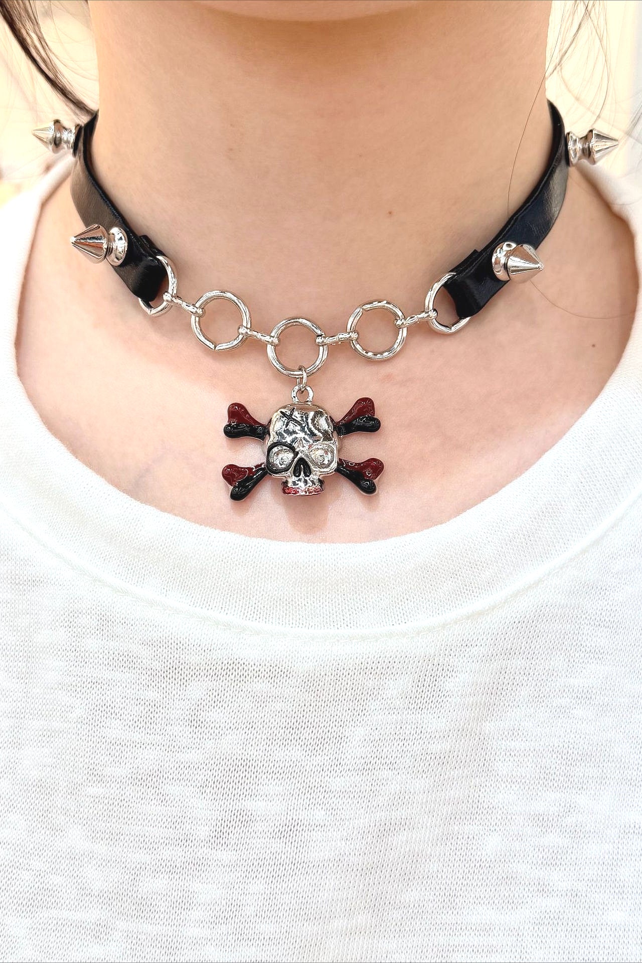Punk Black Leather Skull Rivet Choker Necklace Main image