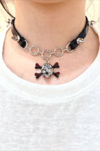 Punk Black Leather Skull Rivet Choker Necklace