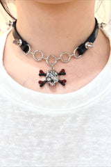 Punk Black Leather Skull Rivet Choker Necklace
