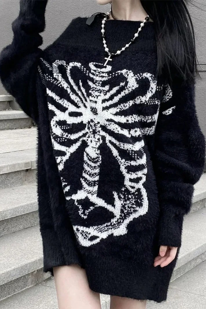 Goth Skull Print Harajuku Pullover Sweater Main image