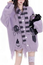 Faux Mink Y2K Loose-Fit Cardigan Sweater
