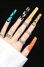 Retro Graffiti Stripe Polka Dot Press On Nails