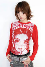 Y2K Anime Print Knit Top