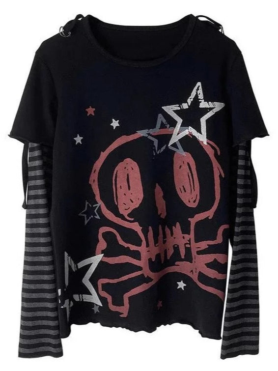 Spicy Punk Layered Loose Long Sleeve Knit Top Main image