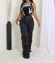 Striped Gothic High Waist Zipper Pant