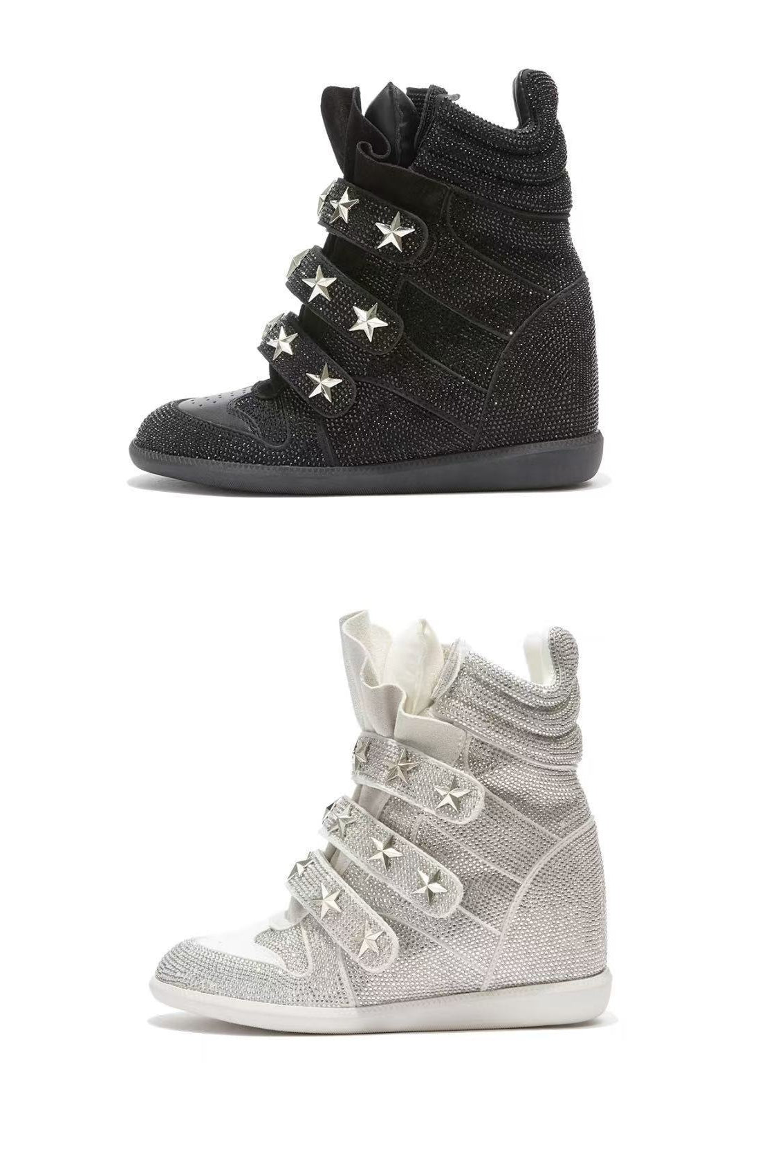 Star-Studded Velcro Wedge High-Top Sneakers