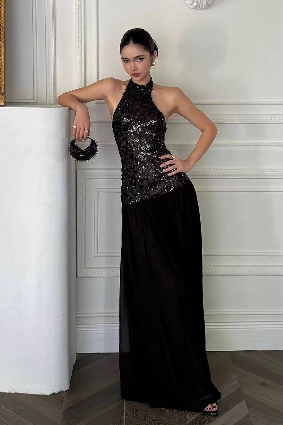 Black Sequin Statement Maxi Dress Main image