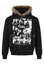 Graphic Panel Fluffy Trim Hoodies