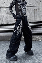 Embroidered Contrast-Stitch Wide-Leg Jeans