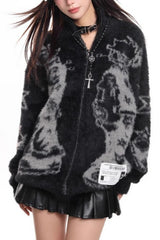 Street Abstract Jacquard Loose Cozy Cardigan Sweater