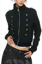 Military Button Trim Zip Jackets