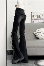 Bow Strap Layered Waist Flare Pants