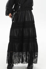 Tassel PU Leather Punk A-Line Slim Skirt