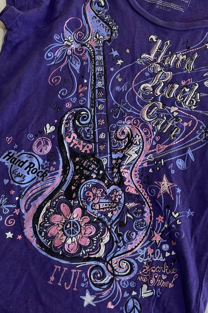 Purple Guitar Printed Ruched T-shirt