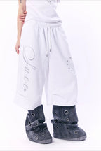 Heart Rhinestone Wide-Leg Cropped Pants