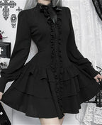 Gothic Black Ruffled Mini Dress