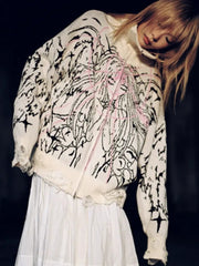 Y2K Angel Cartoon Print Zipper Coat