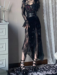 Lace Stitching Long Sleeve Midi Dress