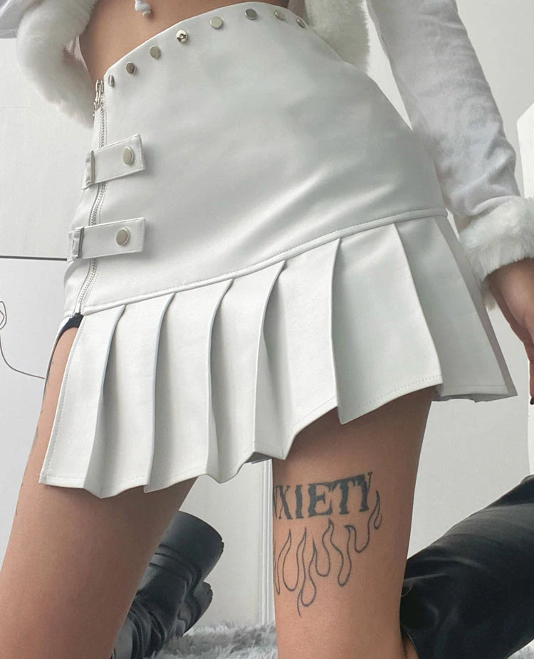 Retro PU Leather Pleated Mini Skirt Main image