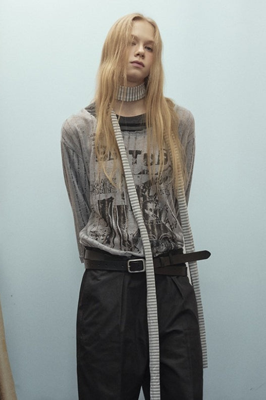Loose Graffiti Print Unisex Knit Top