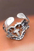 Silver Plated Abbey Cross Heart Ring