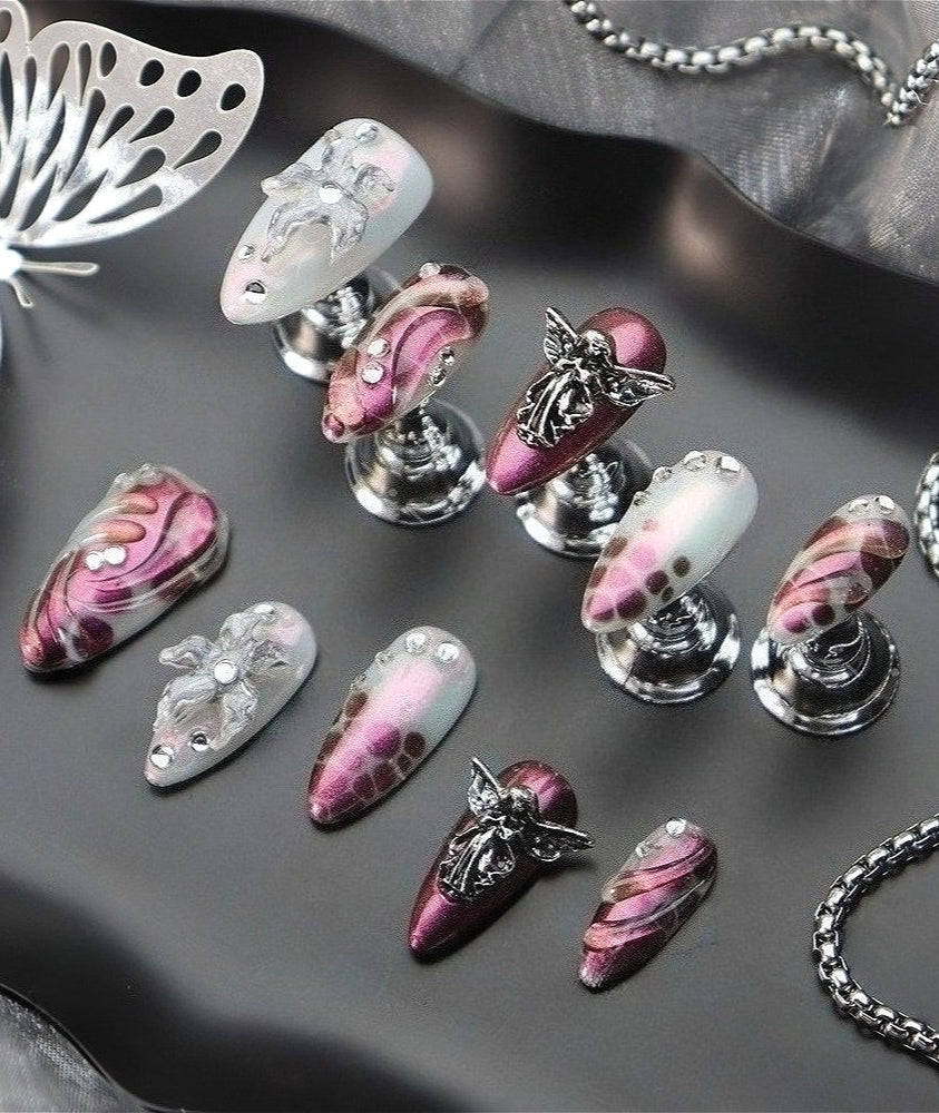 3D Embossed Angel Gothic Press On Nails Main image