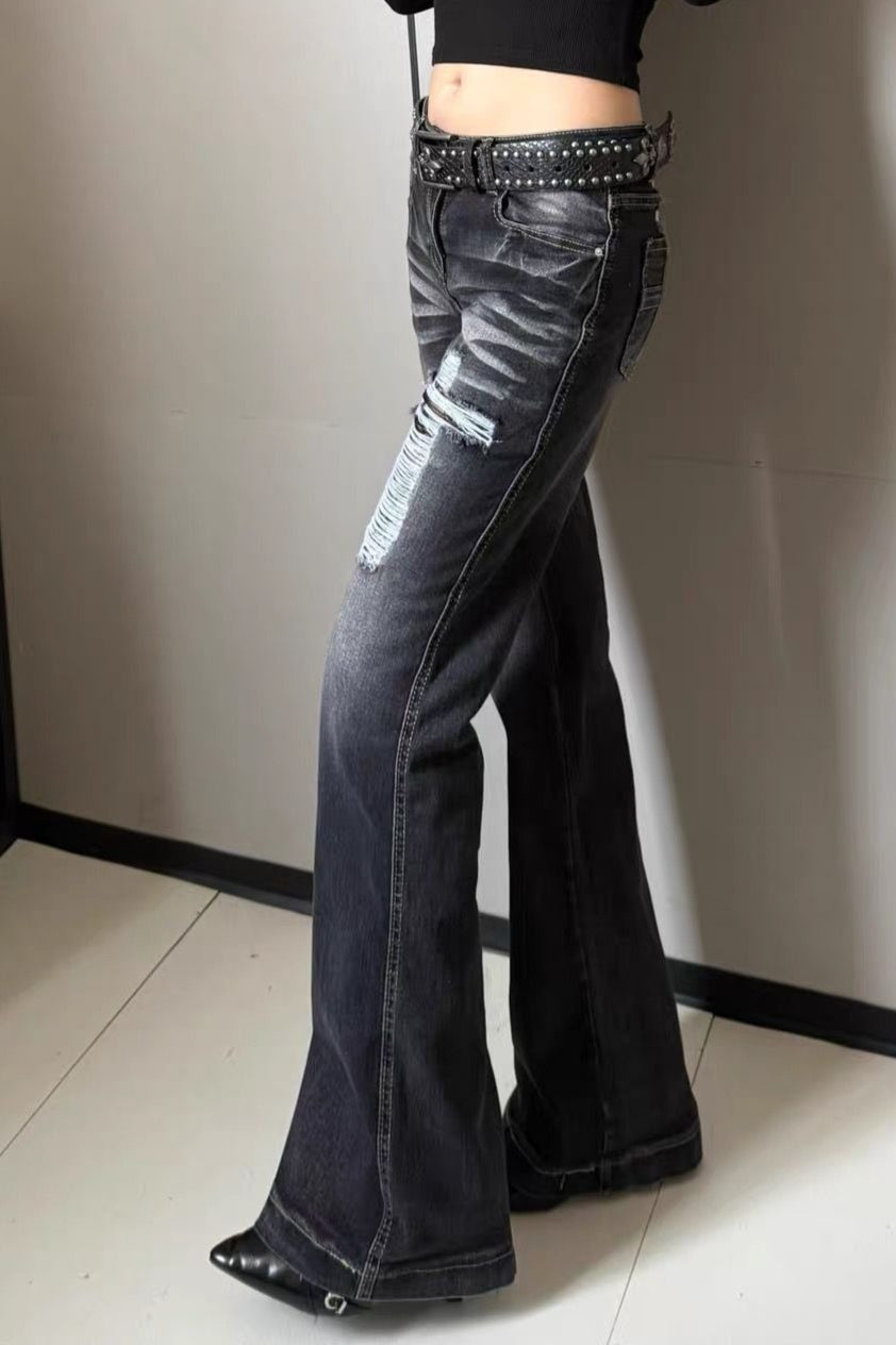 Cross Patch Distressed Flared Pants