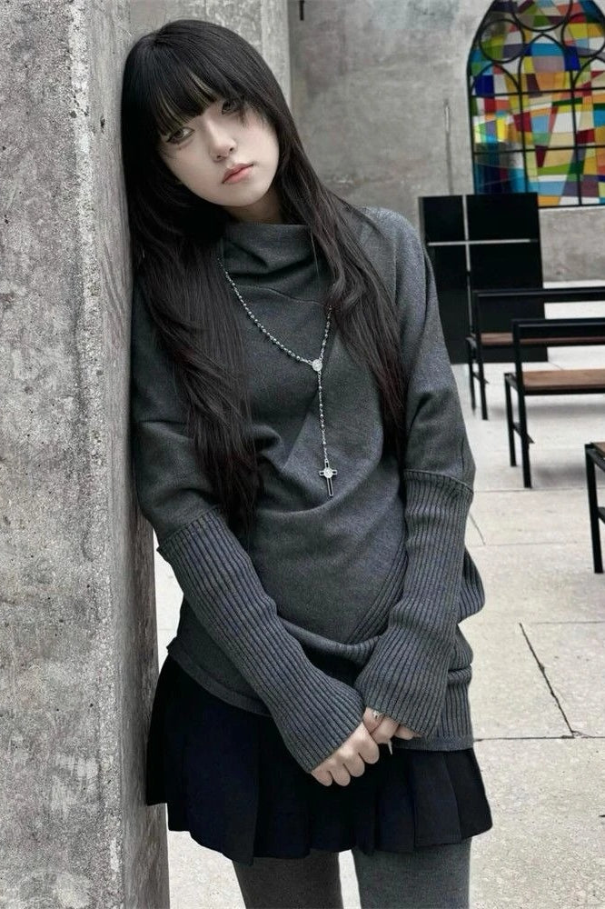 Y2k Vintage Batwing Sleeve Slim Solid Knit Top Secondary image